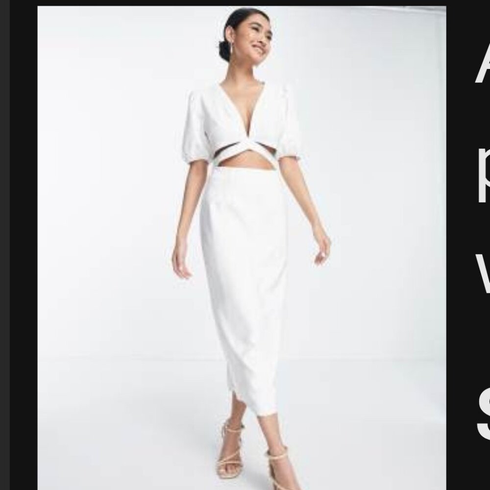ASOS DESIGN cutout pencil midi dress in Ivory